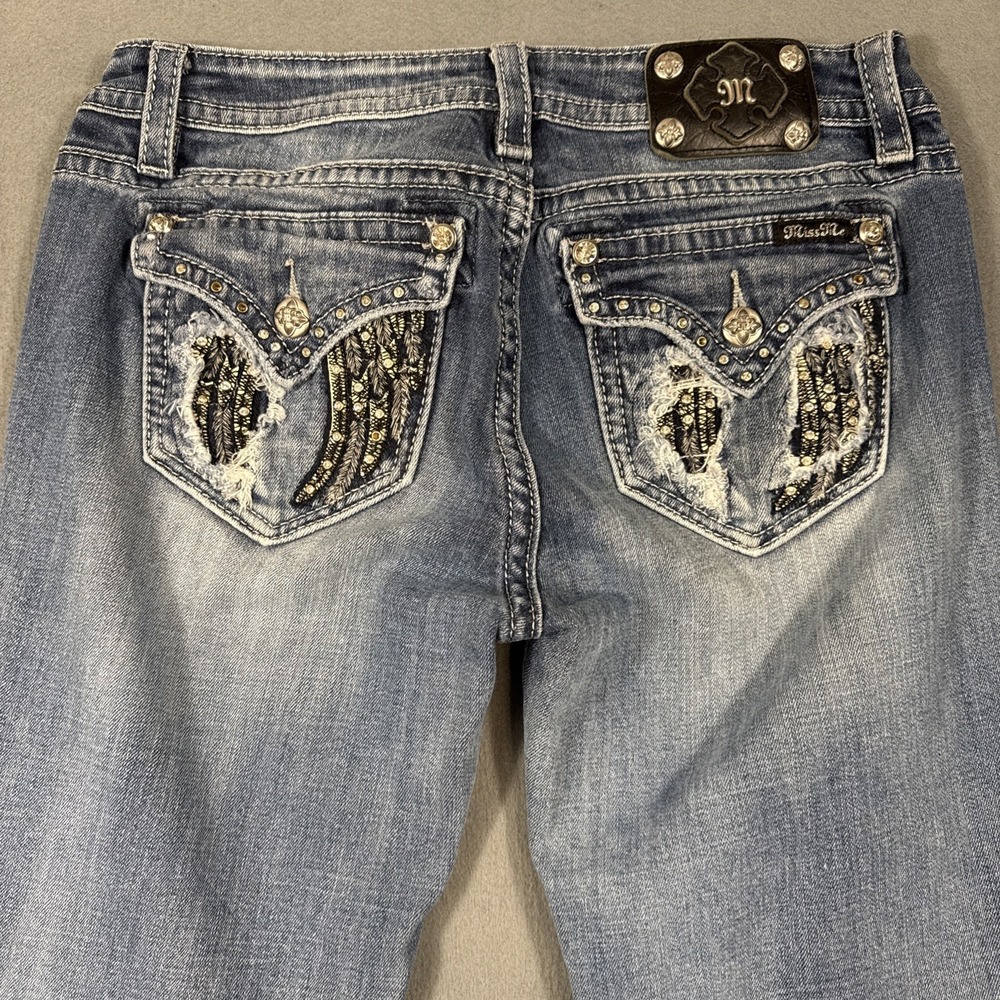 Miss Me Angel Wings DISTRESSED Womens 30 Jeans  Bling Y2K Rhinestone Skinny